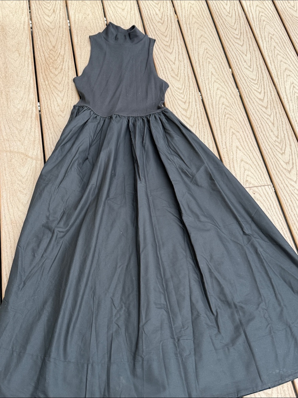 Reformation Black Mock Neck Mixed Media Midi Dress NWOT large petite - Picture 4 of 6